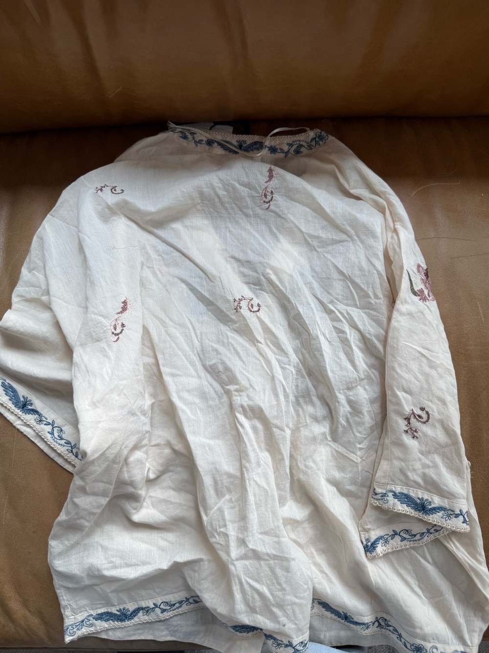 Zara Cream Tunic with Blue and Pink Embroidery - Picture 3 of 4